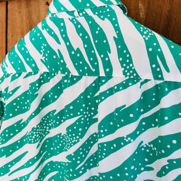 Hooper Associates Vintage 80s 90s Polka Dot Green Stripes Long Sleeve Blouse 16 - Picture 11 of 12